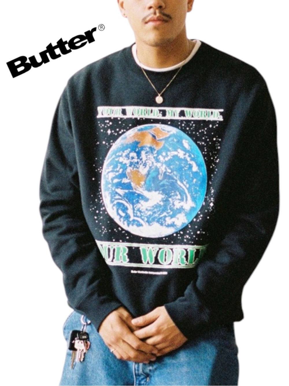 Butter®️ "Your World, My World, Our World" Black Crewneck Heavy Sweatshirt • M